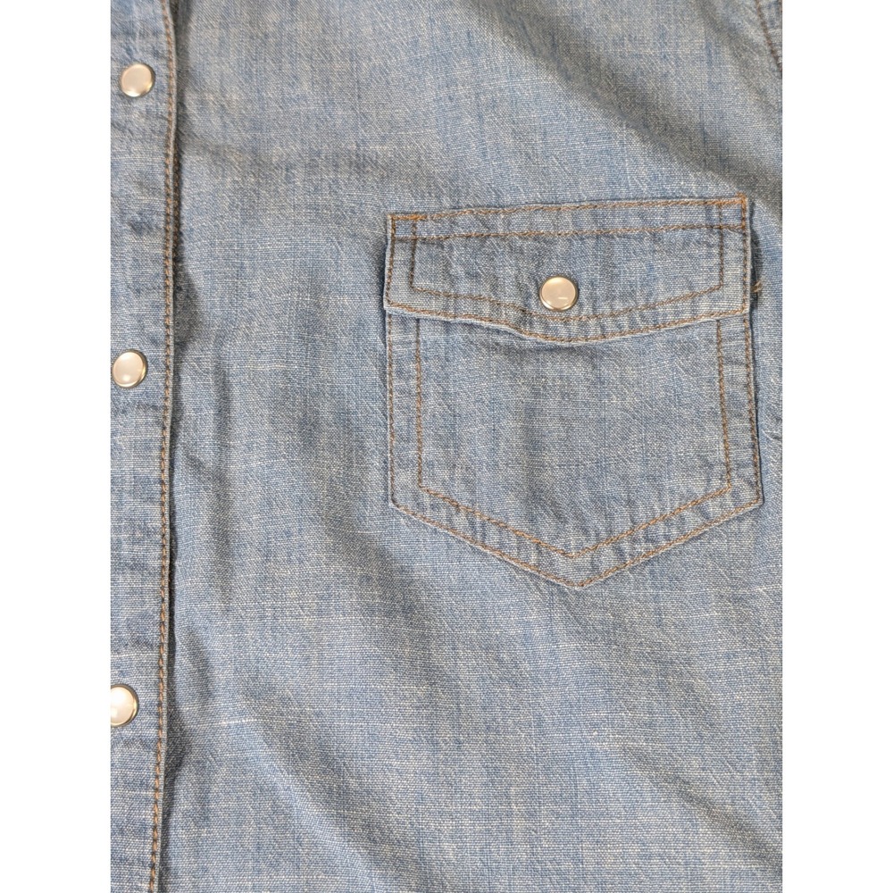 Faded Glory Womens Blue Chambray Short Sleeve Snap Button Down Shirt Large 12-14 - Picture 5 of 9